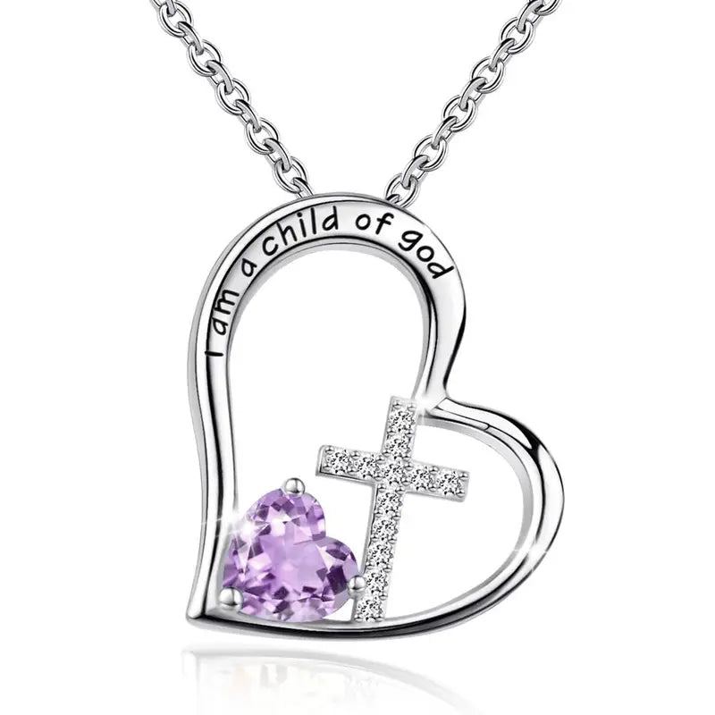 Aquarius purple heart child of God short necklace 6985