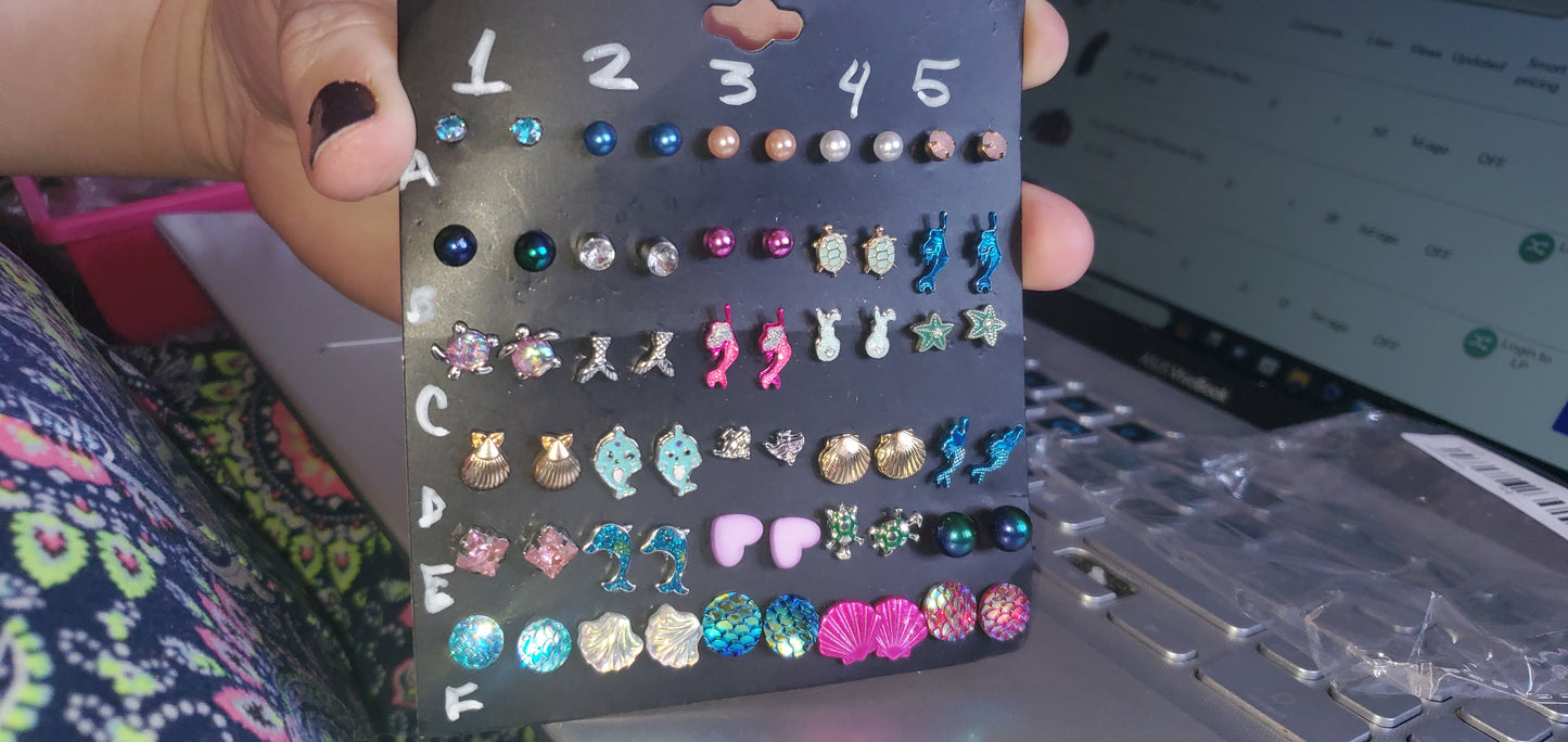 ocean sea creatures multiple earrings posts studs 7866