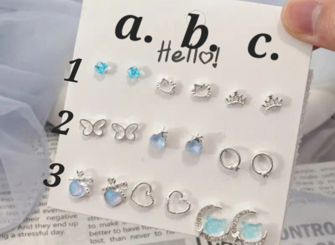 Stud blue kitty multiple post earrings