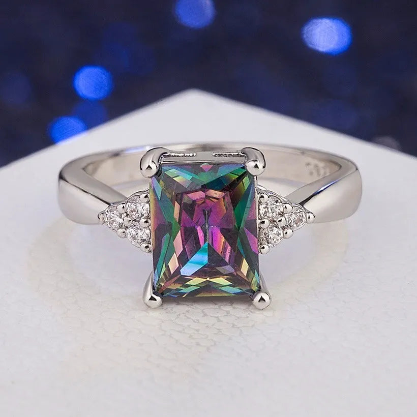 Stone Microinlaid band Color Zircon European oil ring