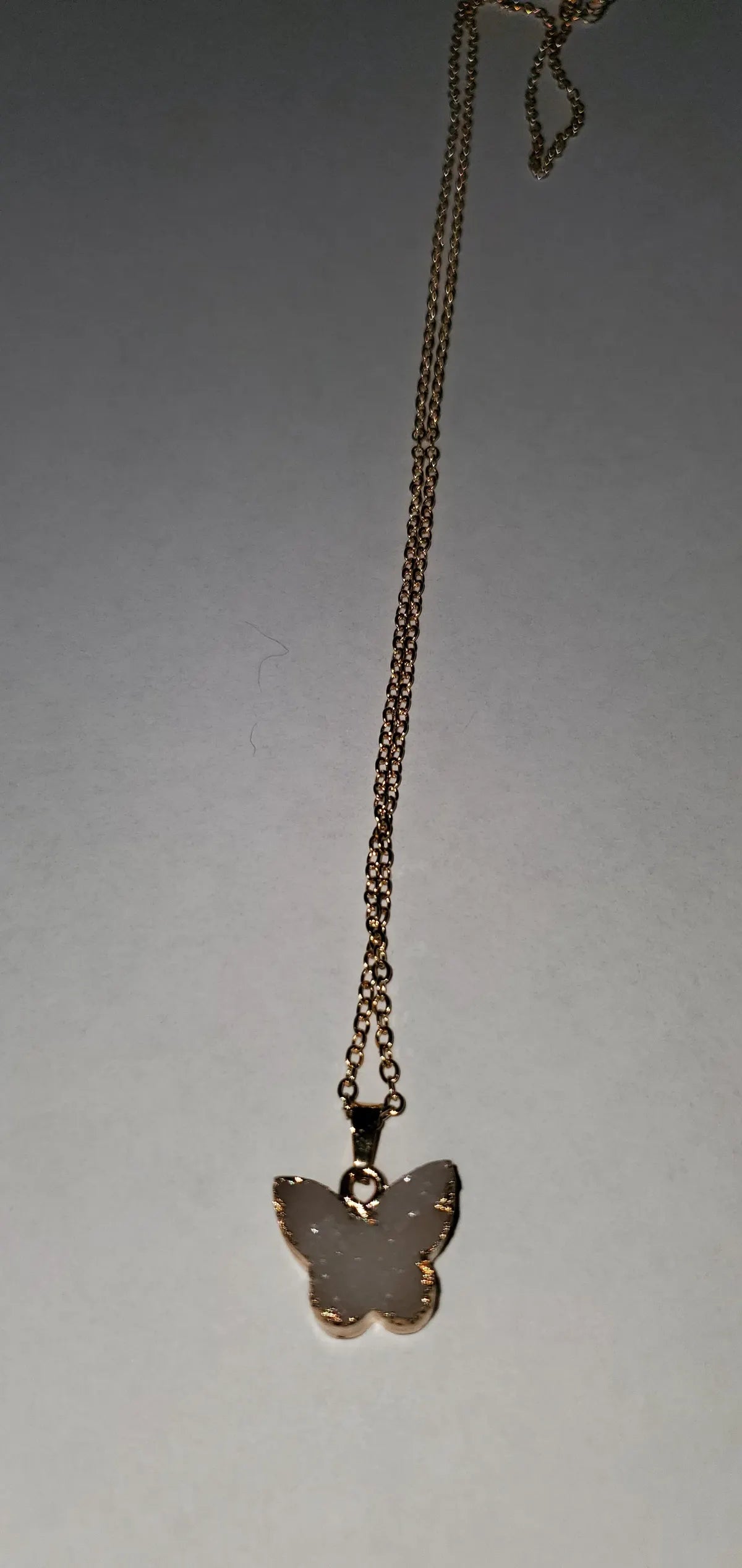 stone butterfly short gold necklace