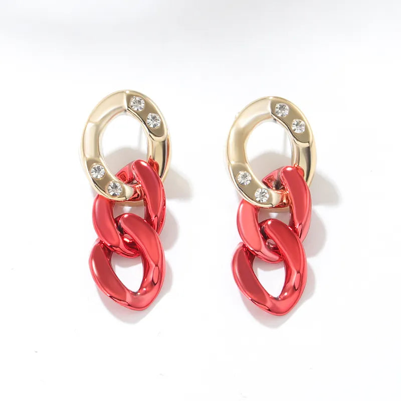 Chain blue pink earrings set short necklace 4697