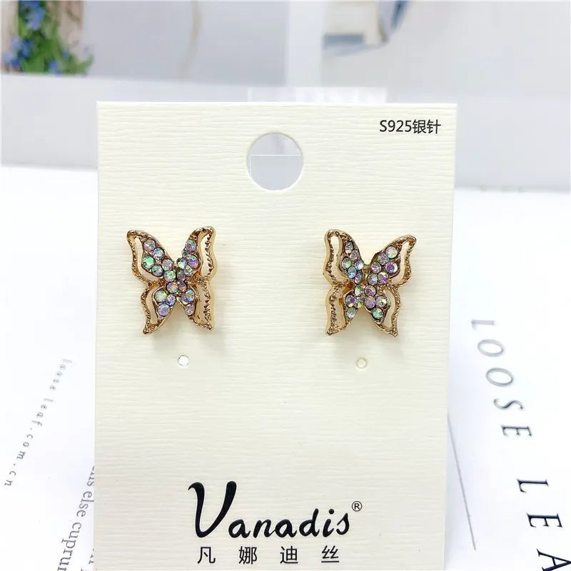 Butterfly post iridescent gold earring 9075