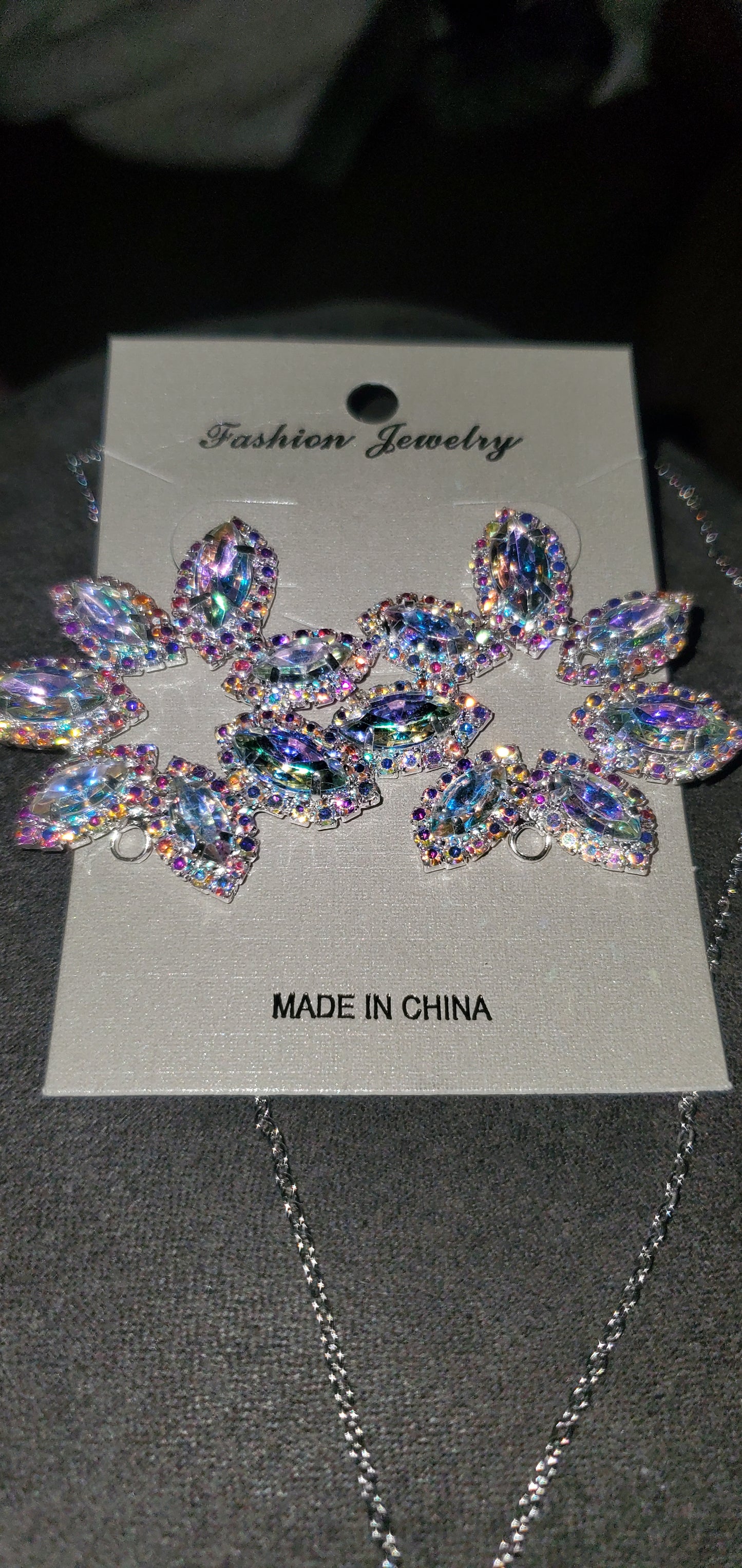 Iridescent flower stud  post short necklace set 9901