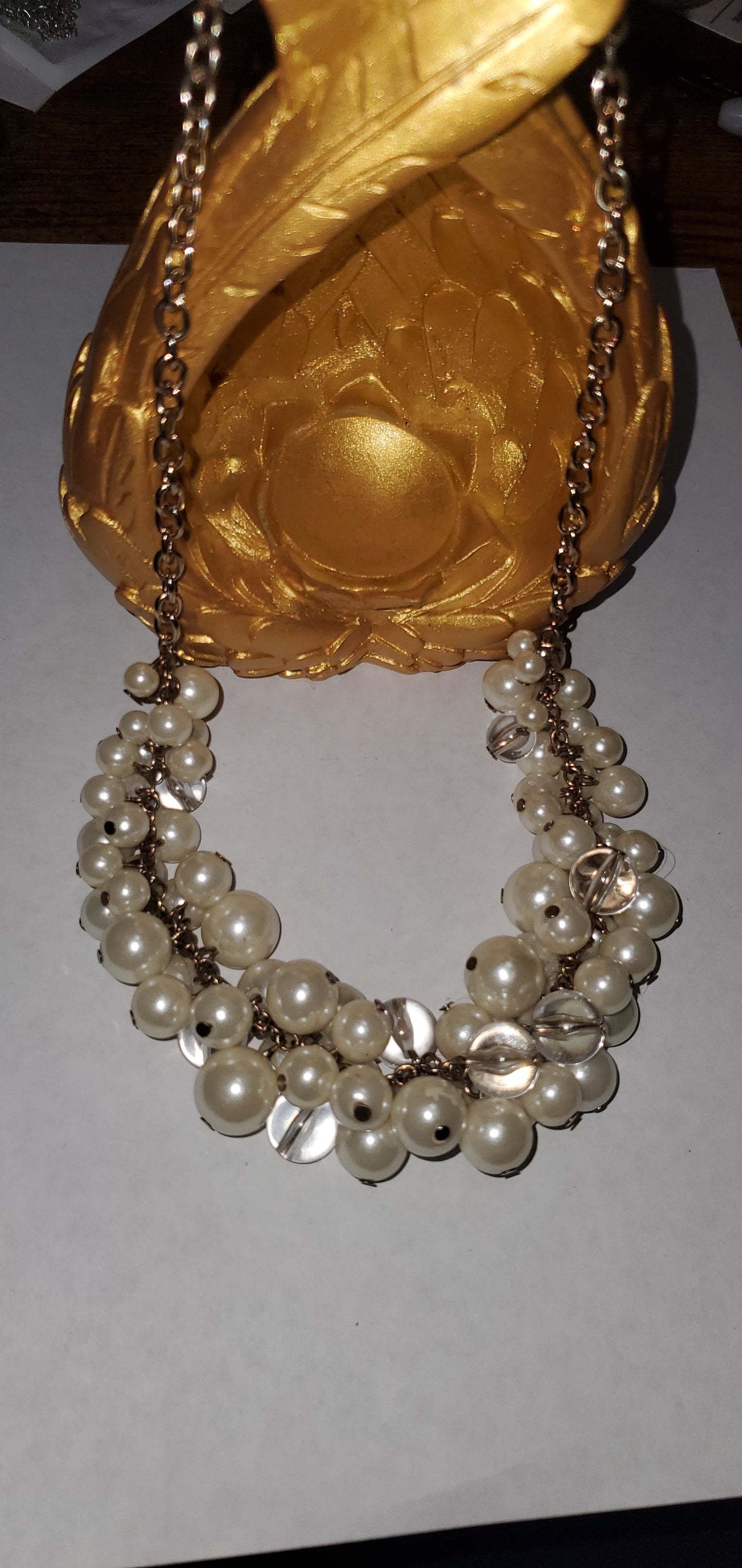 Big pearls short gold necklace 041xx