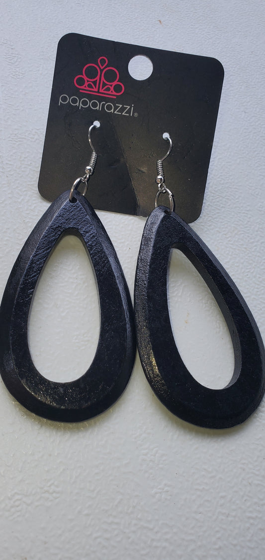 Tear wood drop black earrings papa