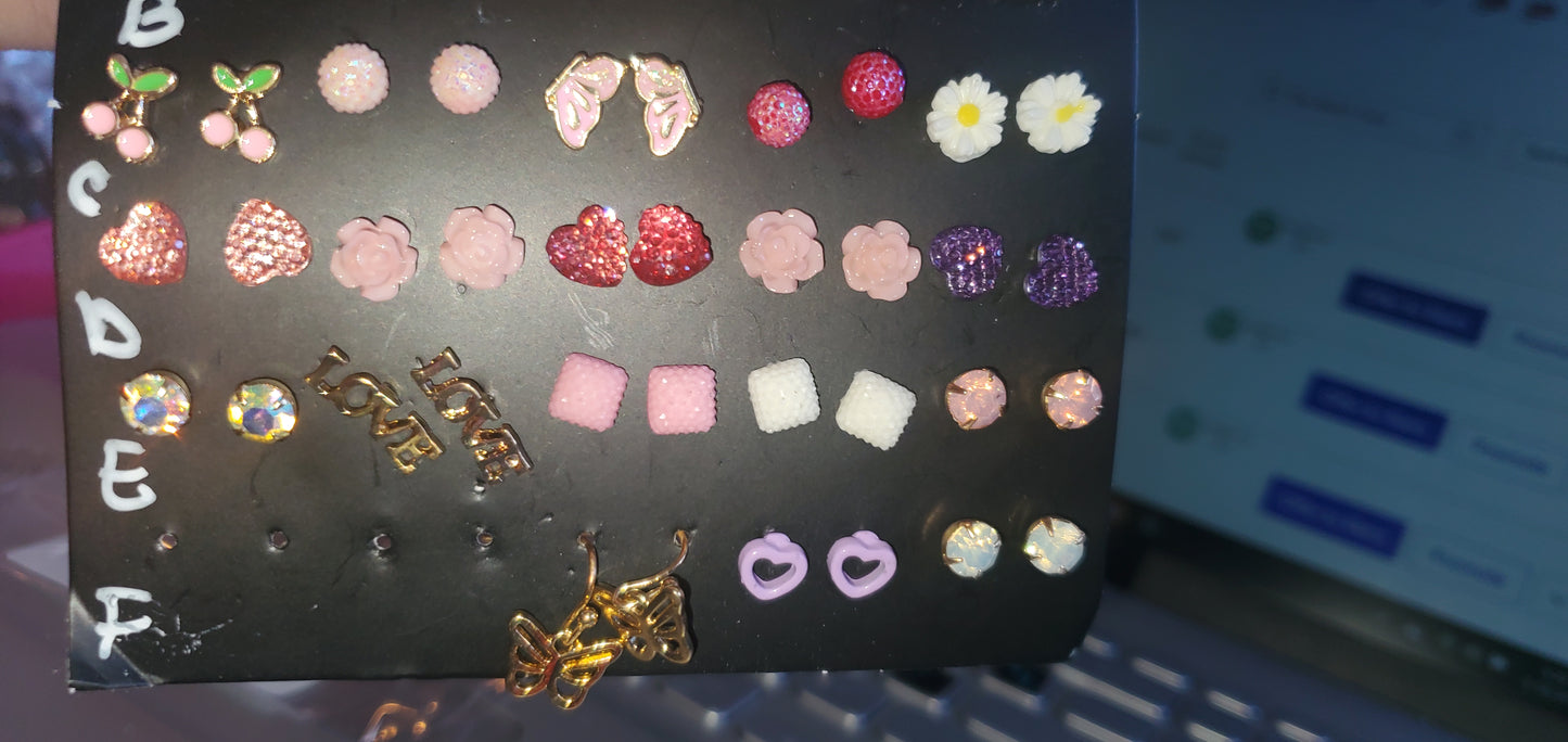 Pretty in pink multiple earrings posts studs 8040