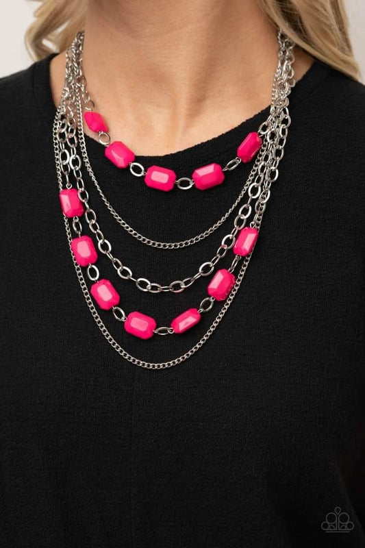 standout strands pink layered necklace