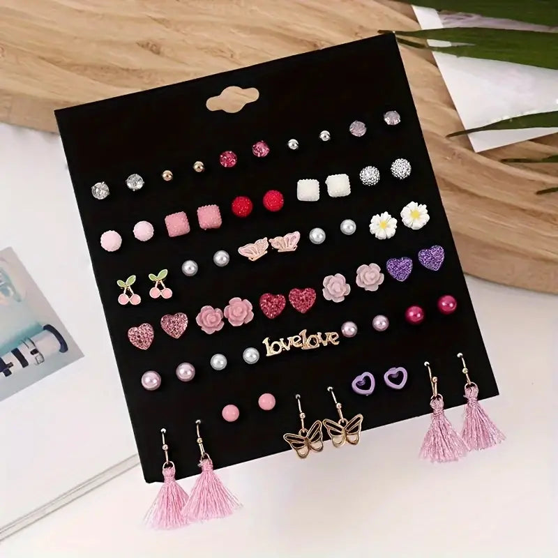 Pretty in pink multiple earrings posts studs 8040