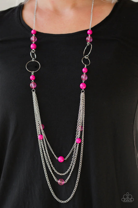 Bubbly Bright Long Necklace pink layered papa