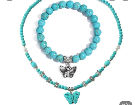 Turquoise butterfly blue short necklace