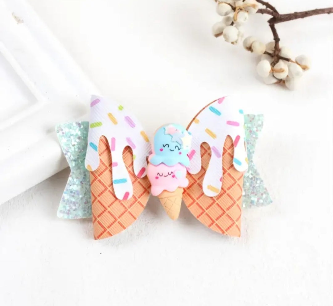 Ice cream bow hair clip