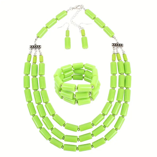 retro treat pink green layered necklace set