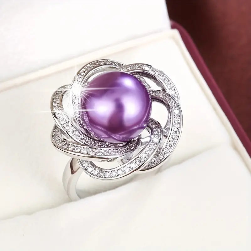 blooming purple pearl Ring 0869 adjustable