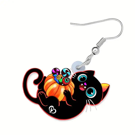 Halloween Cute Black Cat With Pumpkin earrings 2906