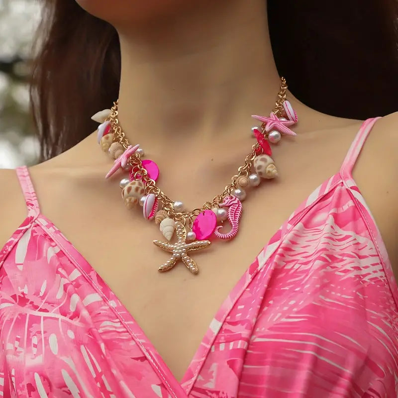 chunky Garland pink short necklace 117ng