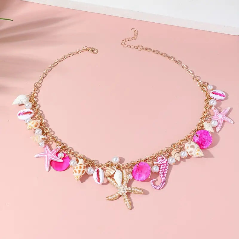 chunky Garland pink short necklace 117ng