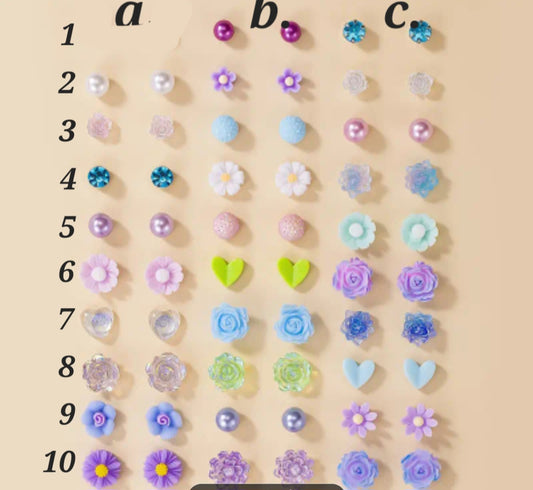 Stud purple flower multiple post earrings