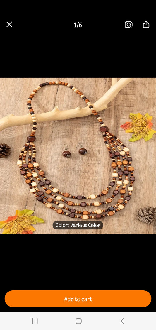 Bohemian wood layered short necklace