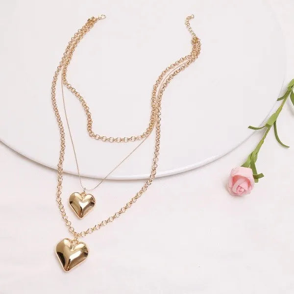 Heart set earrings and layered necklace silver gold