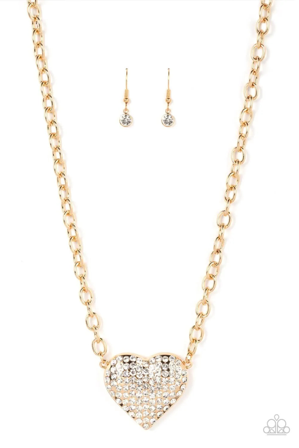 Heart breakingly Blingy - Gold short necklace