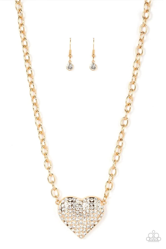 Heart breakingly Blingy - Gold short necklace