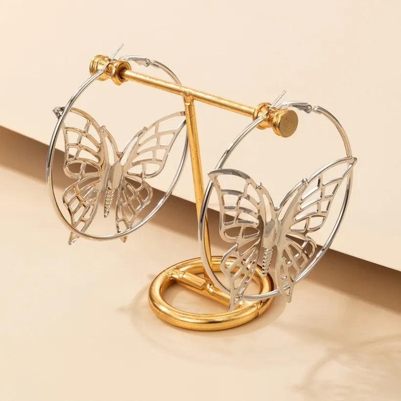 Alloy butter silver hoops lever back earrings