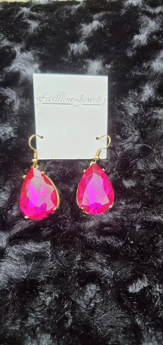 Fire pink teardrop earrings kks107