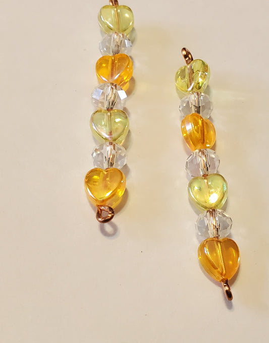 Orange yellow hearts handmade earrings