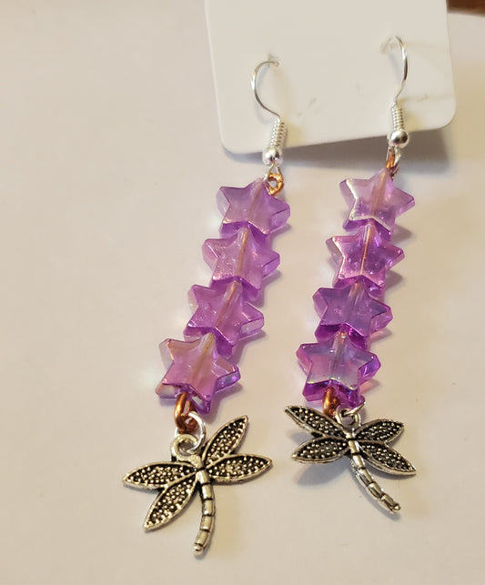 Dragonfly handmade pink blue and purple earrings