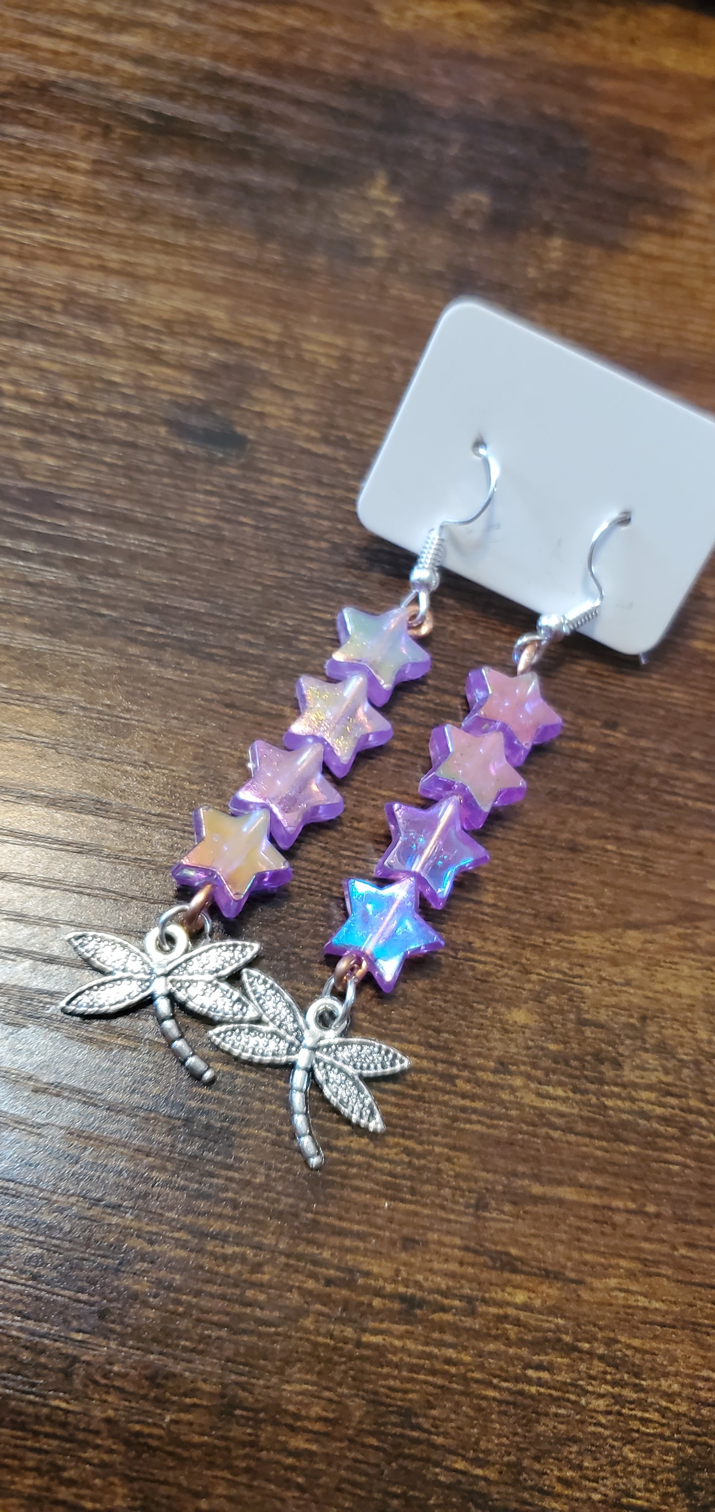 Dragonfly handmade pink blue and purple earrings