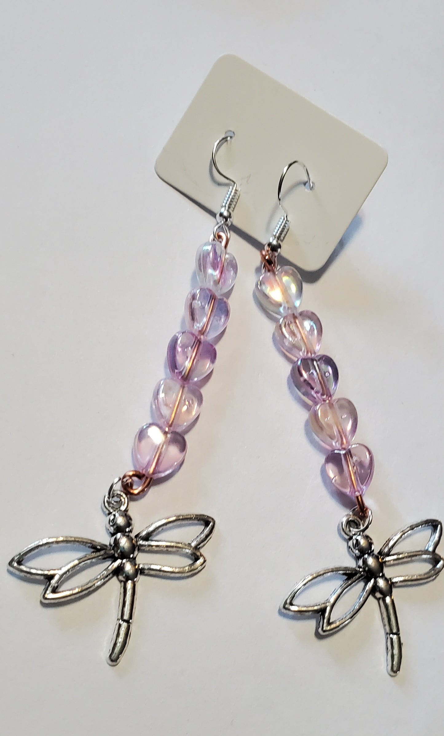 Dragonfly handmade pink blue and purple earrings