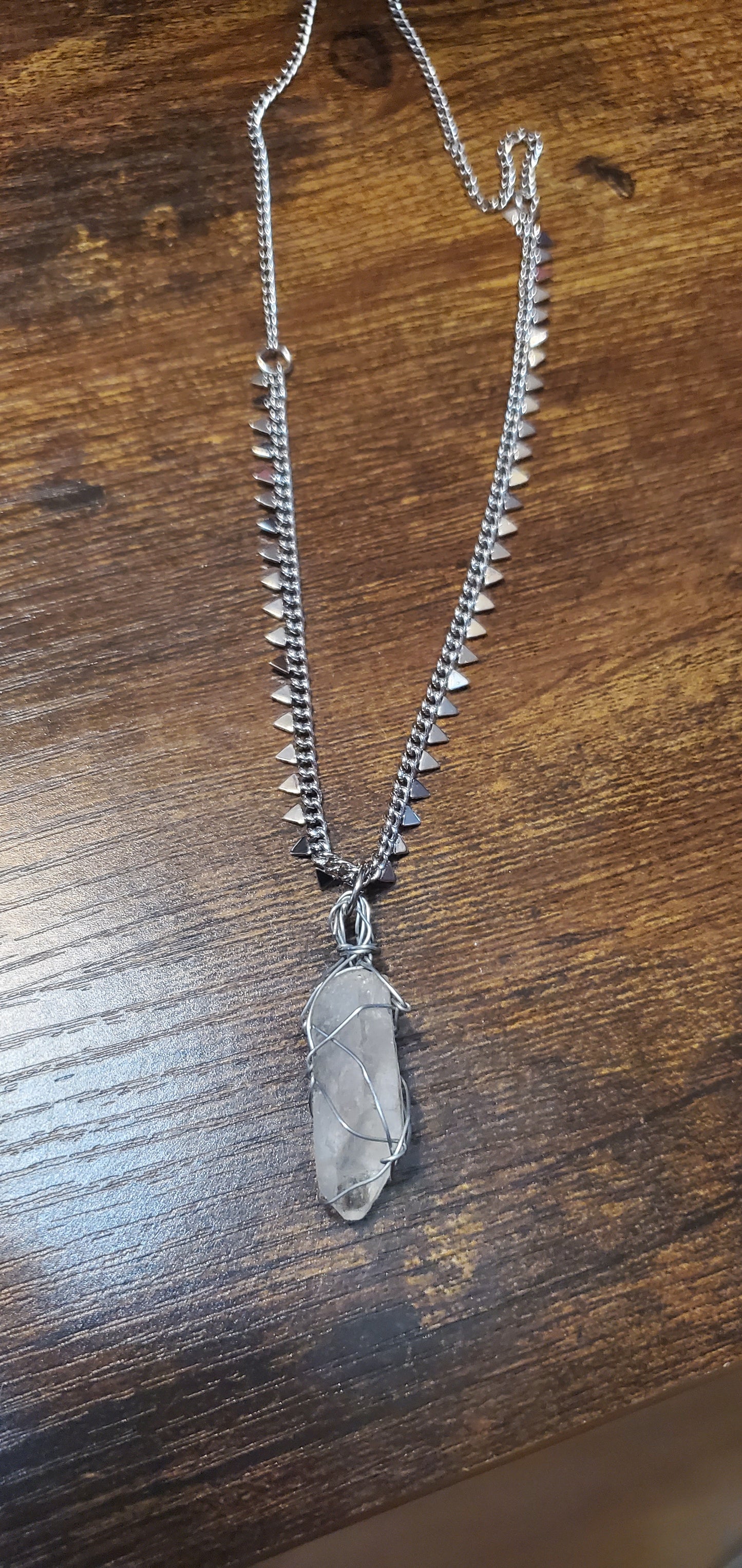 Healing raw quartz crystal white purple short necklace