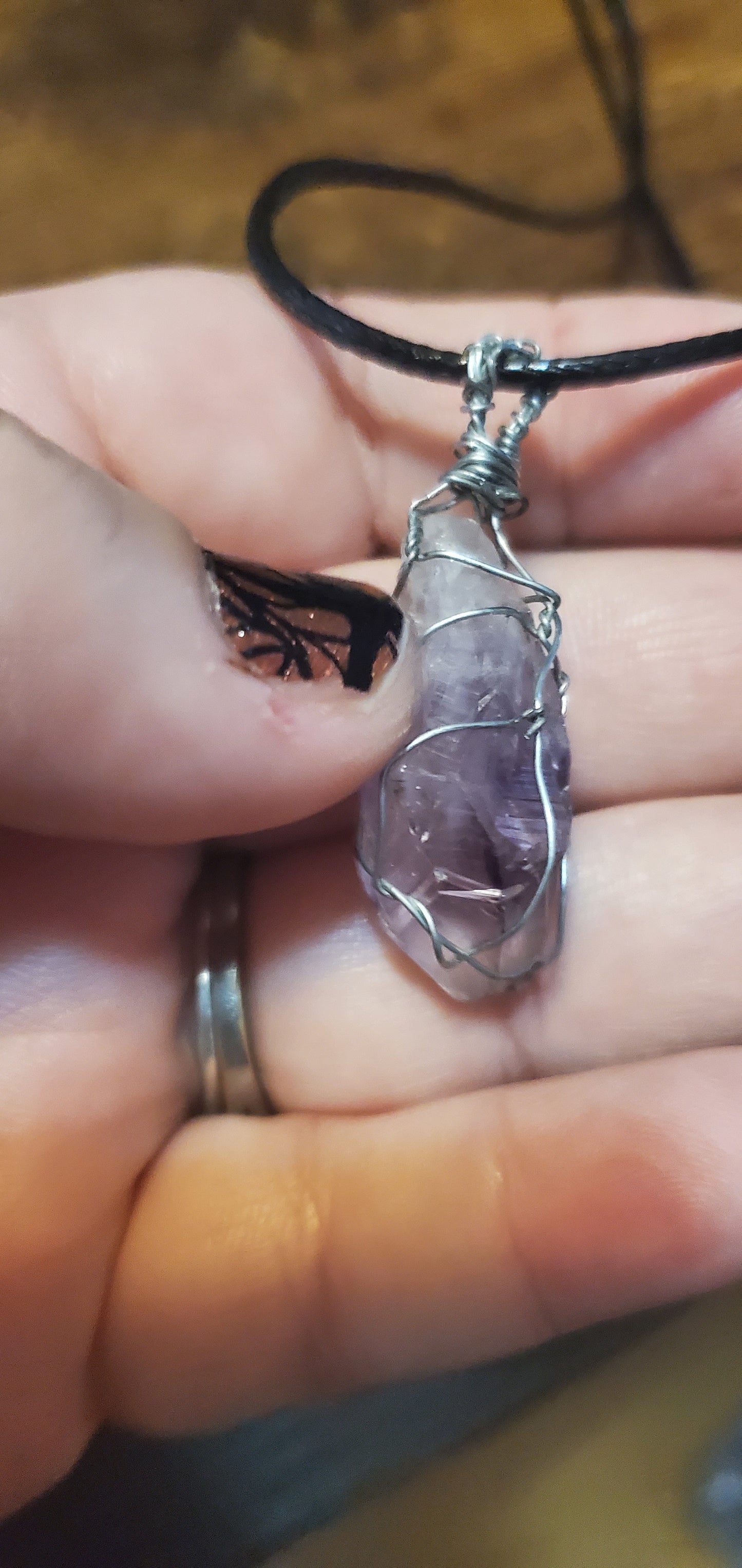 Healing raw quartz crystal white purple short necklace