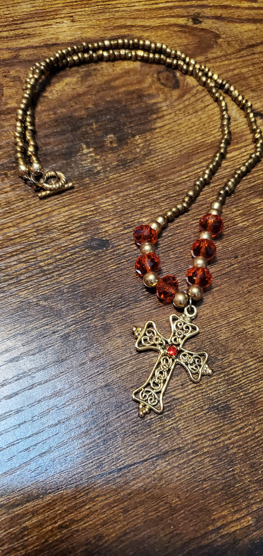 Beaming on faith alone red gold short necklace mom