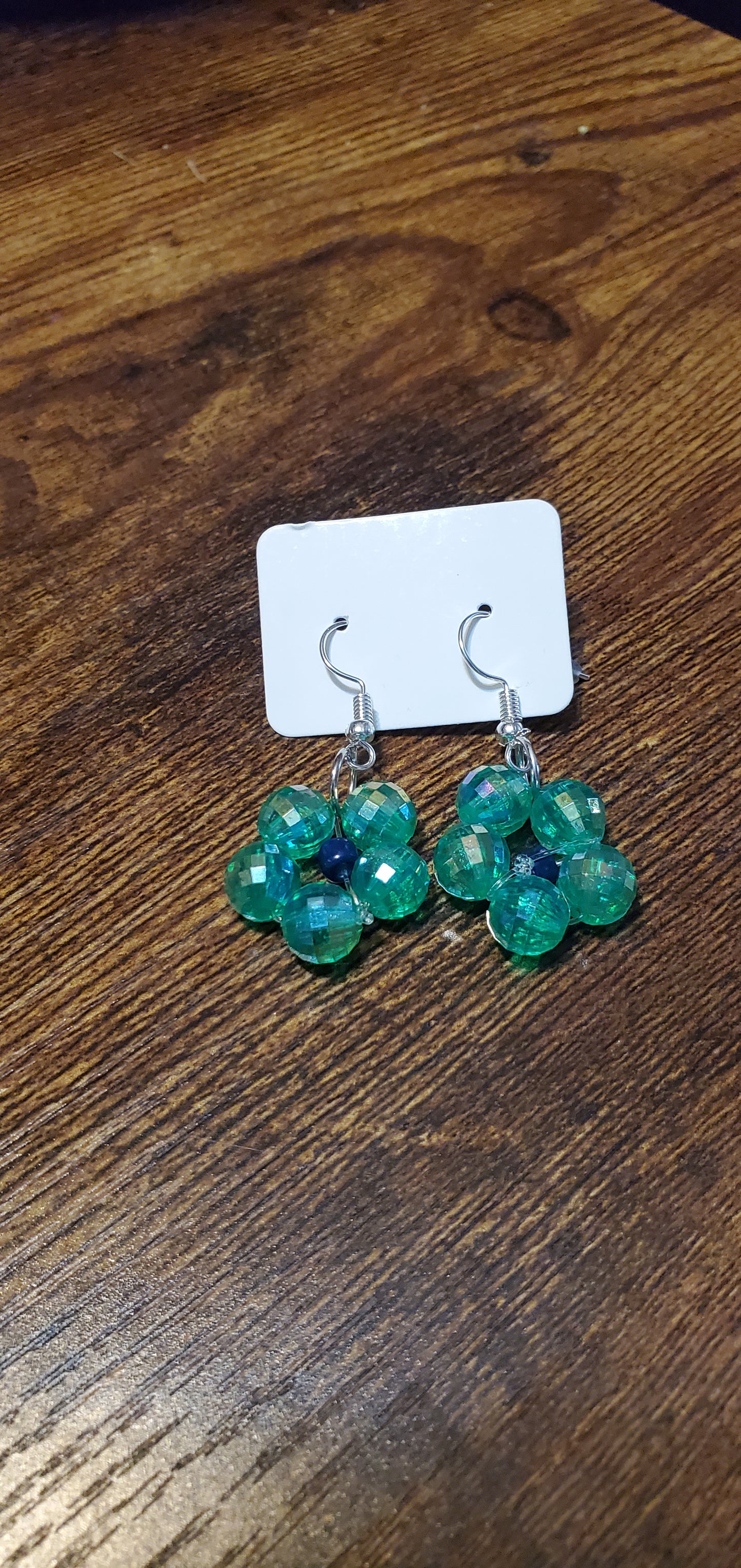 green flower iridescent handmade earrings