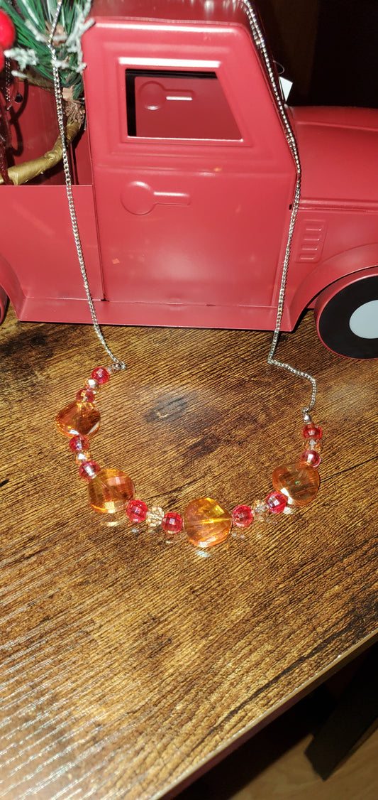 Orange iridescent fall short necklace