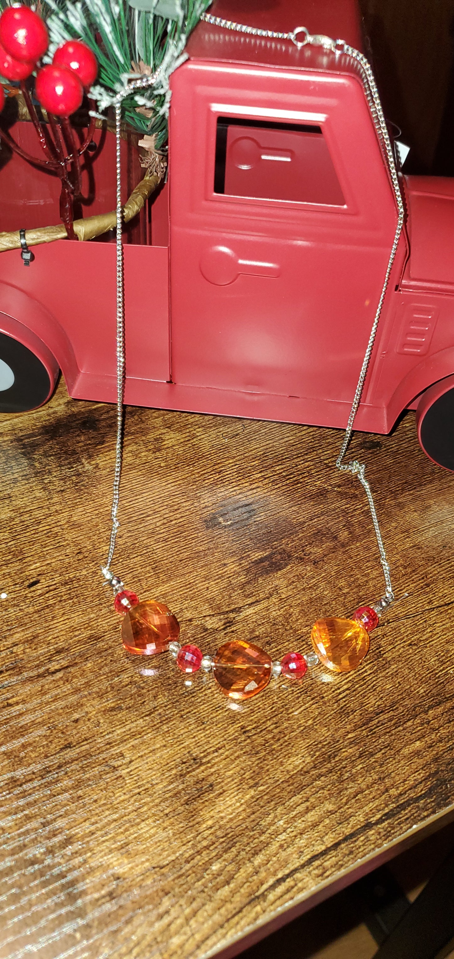 Orange iridescent fall short necklace