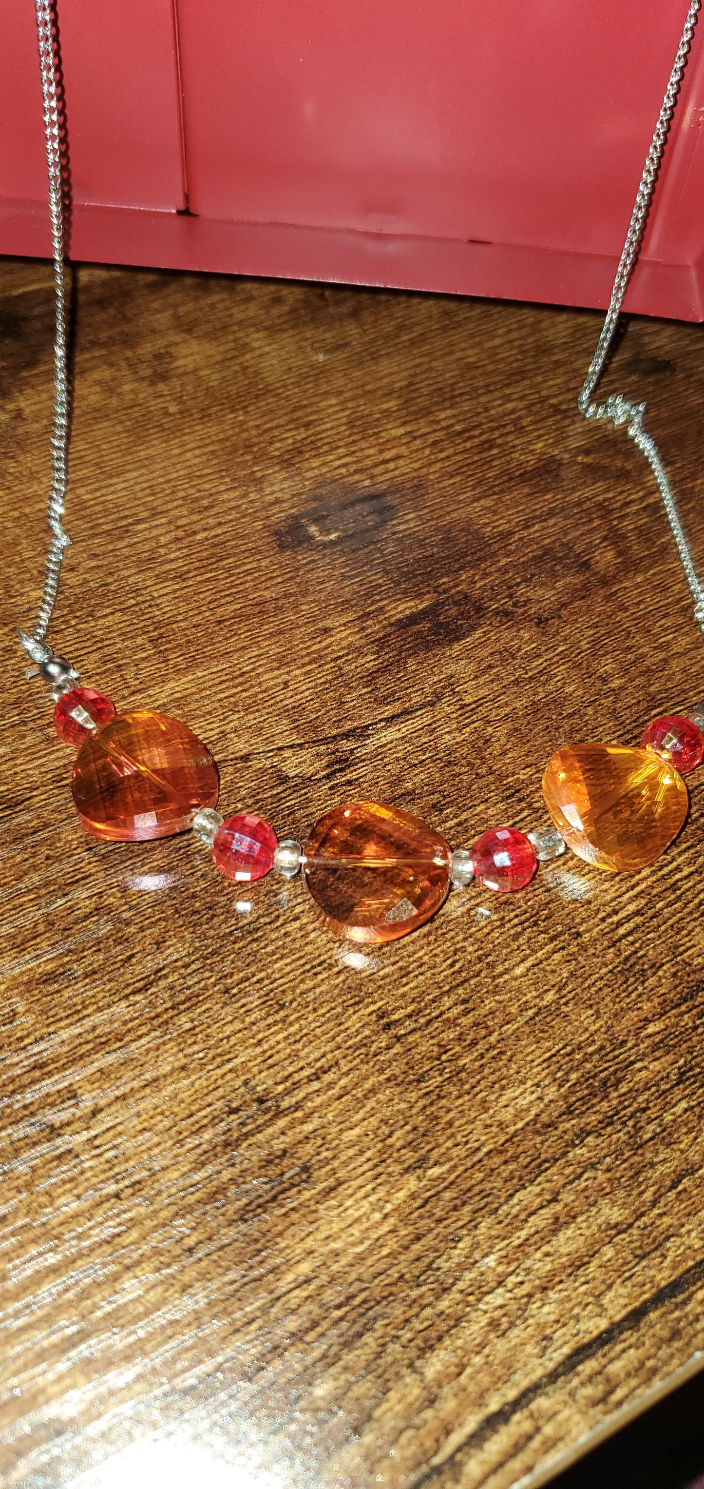 Orange iridescent fall short necklace