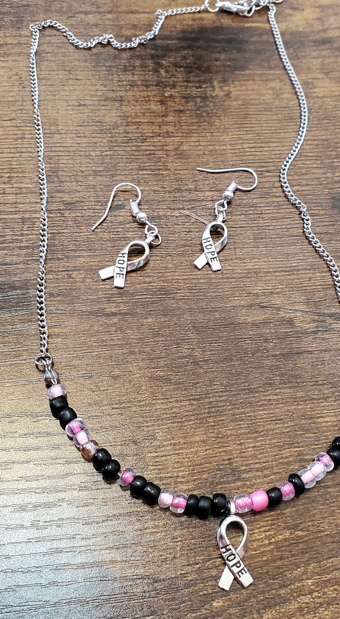 Cancer support short necklace and earrings set