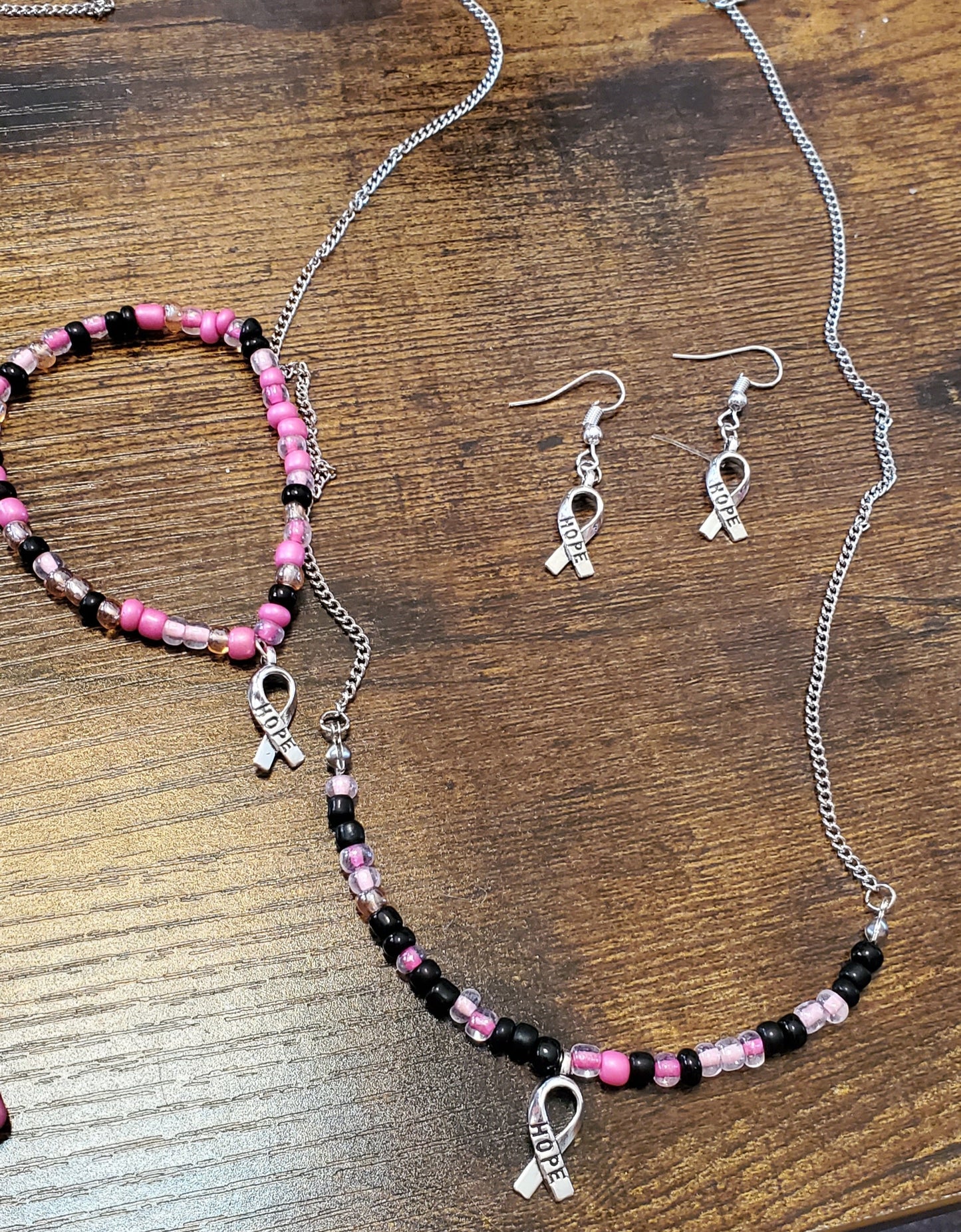 Cancer support short necklace and earrings set