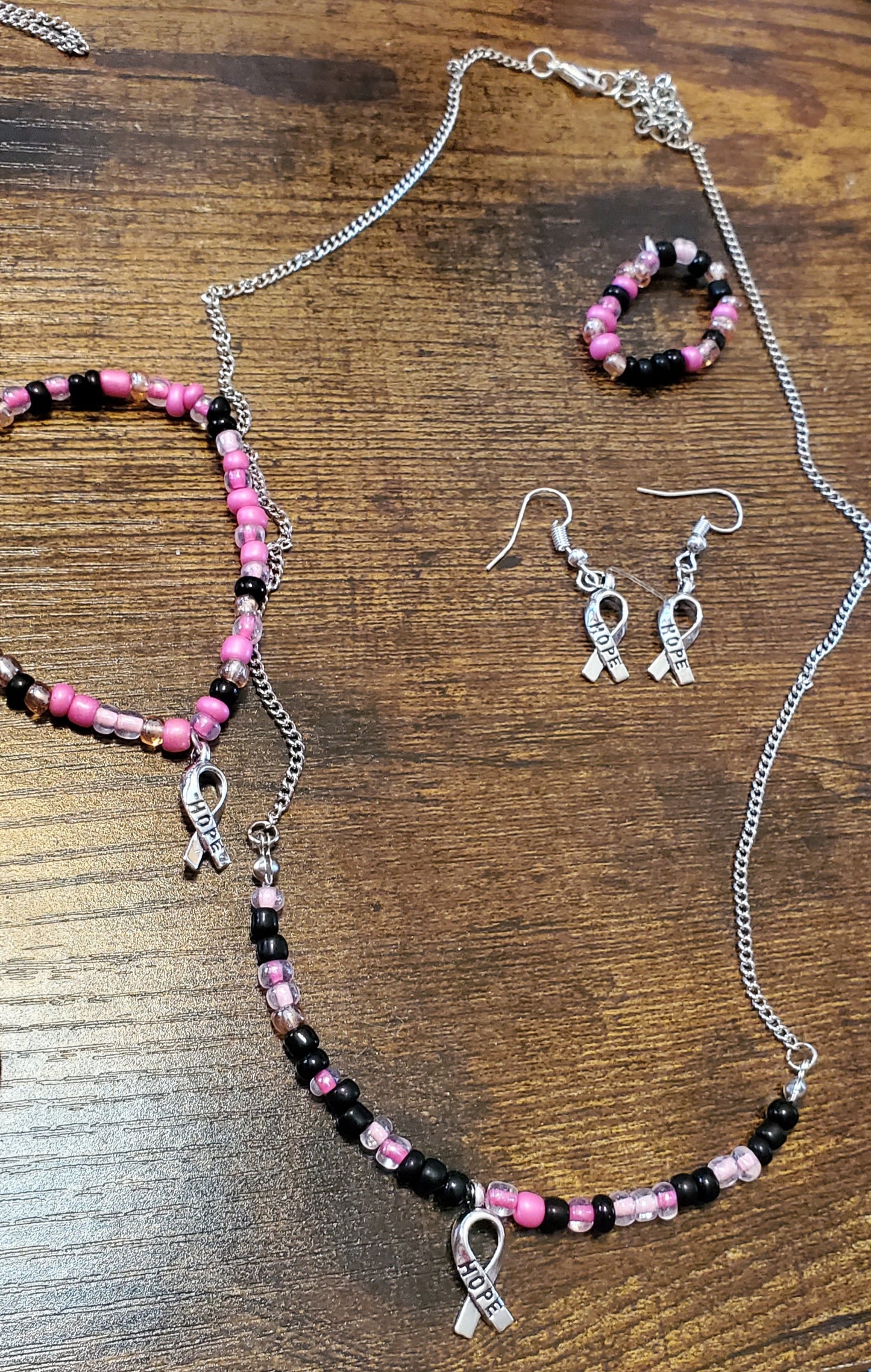 Cancer support short necklace and earrings set