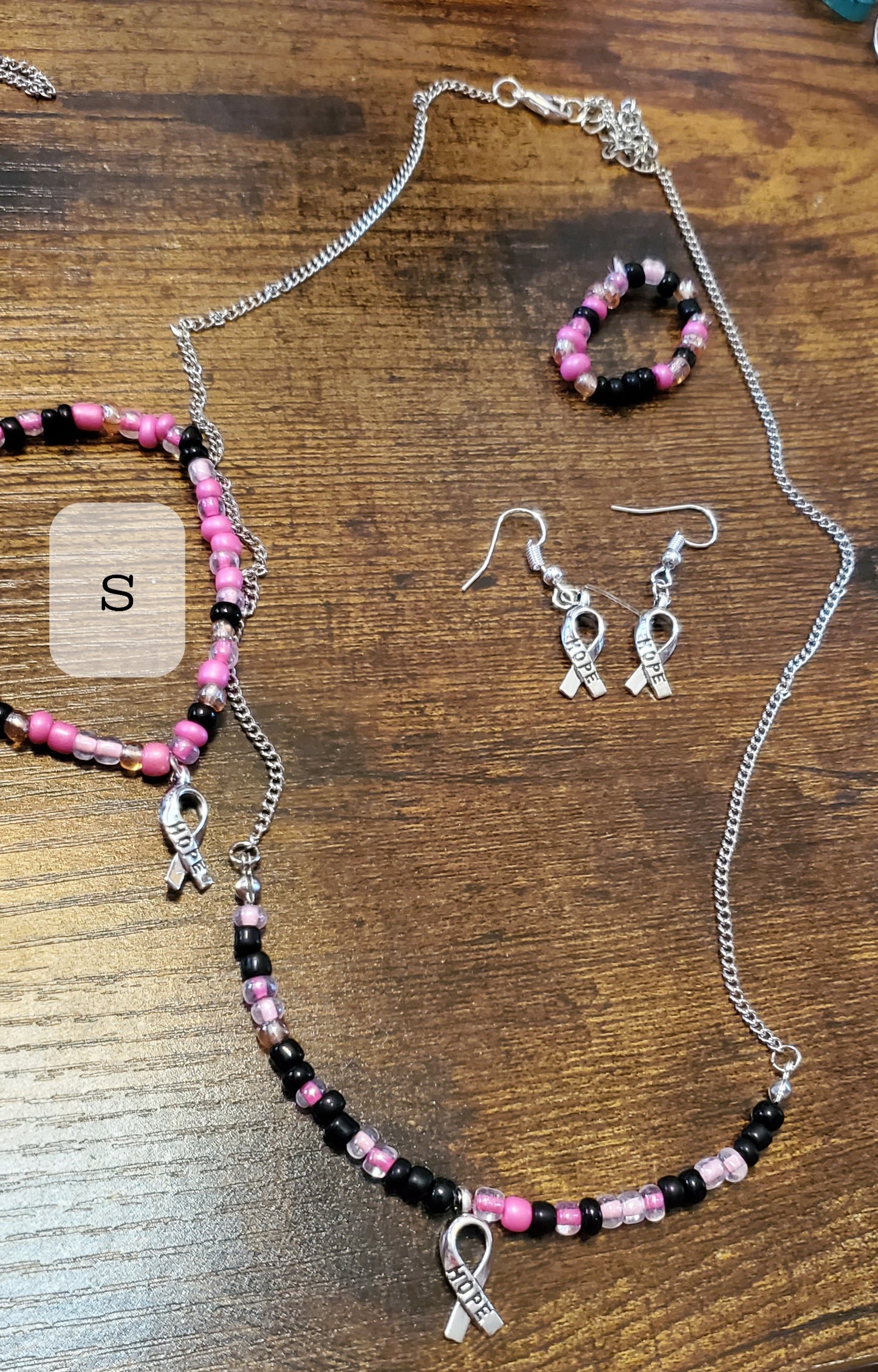 Cancer support short necklace and earrings set