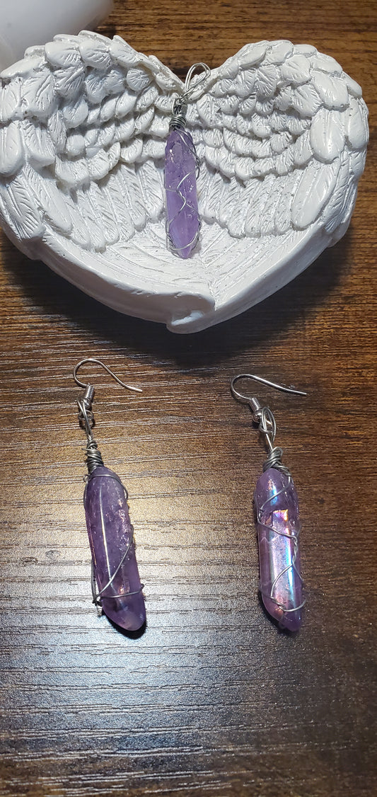 Purple crystal aura short necklace pendants