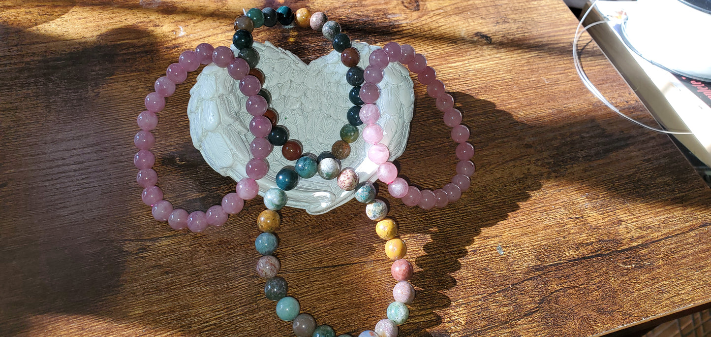 Jasper ocean and lavender rose bracelet stone