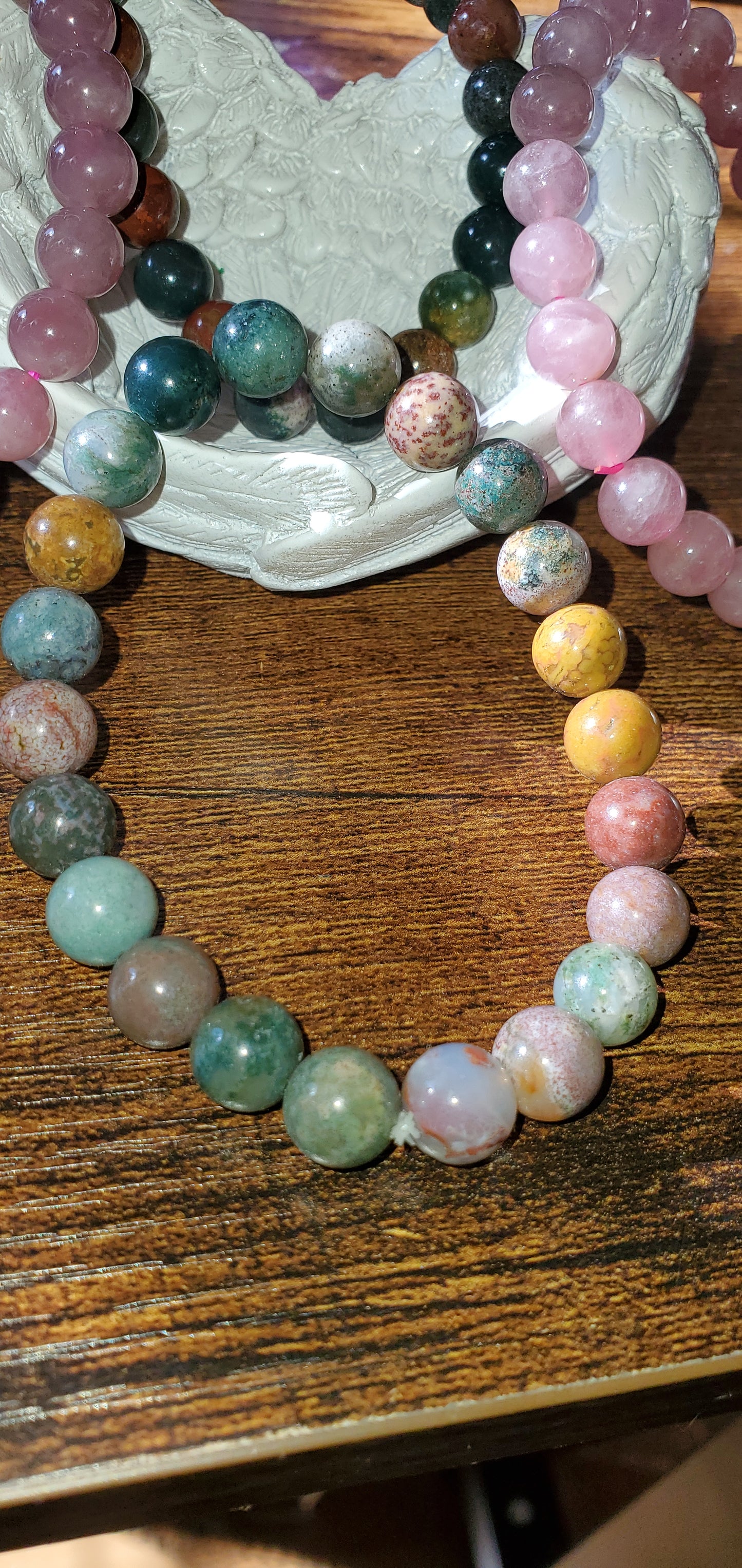 Jasper ocean and lavender rose bracelet stone