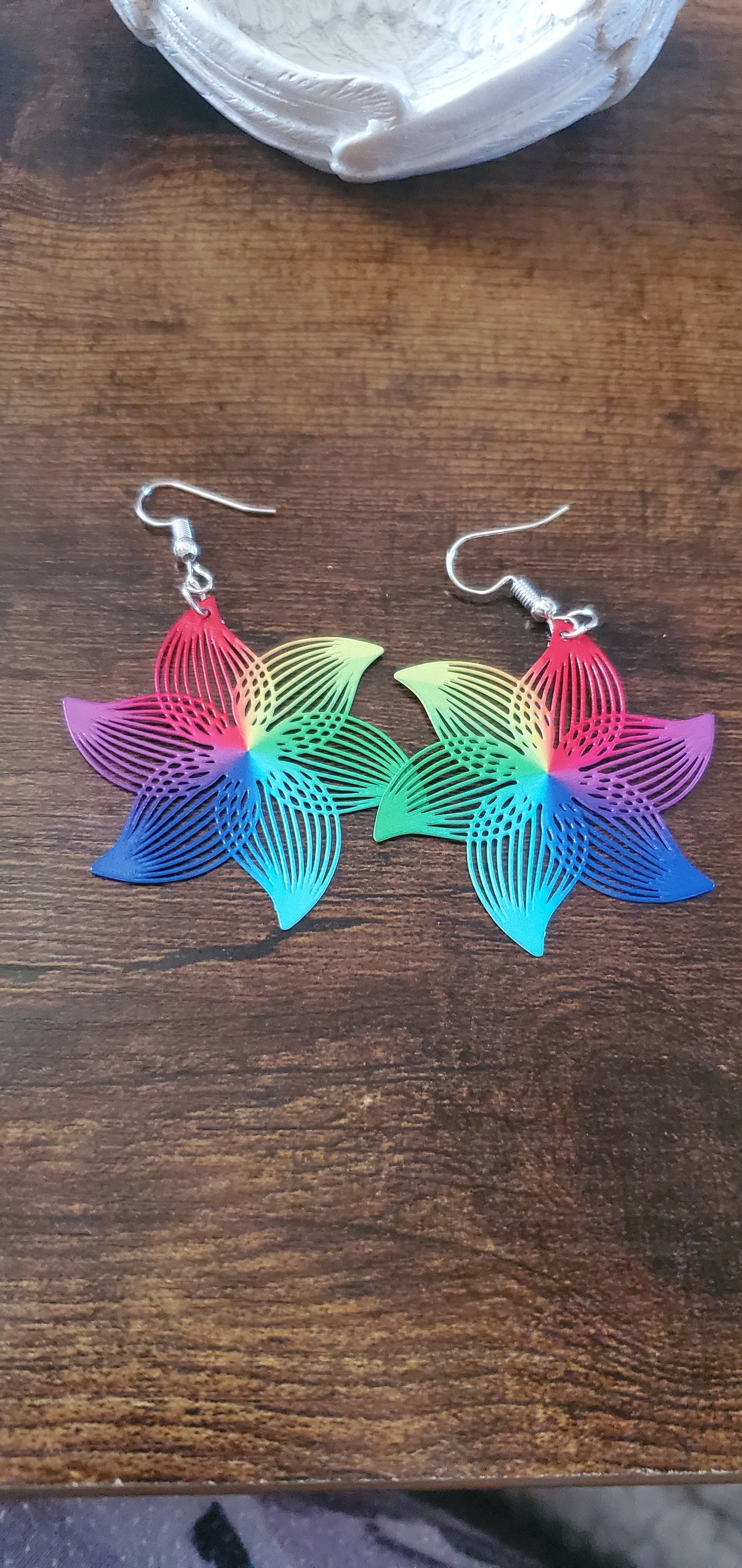 Rainbow colors of flower earrings or short necklace