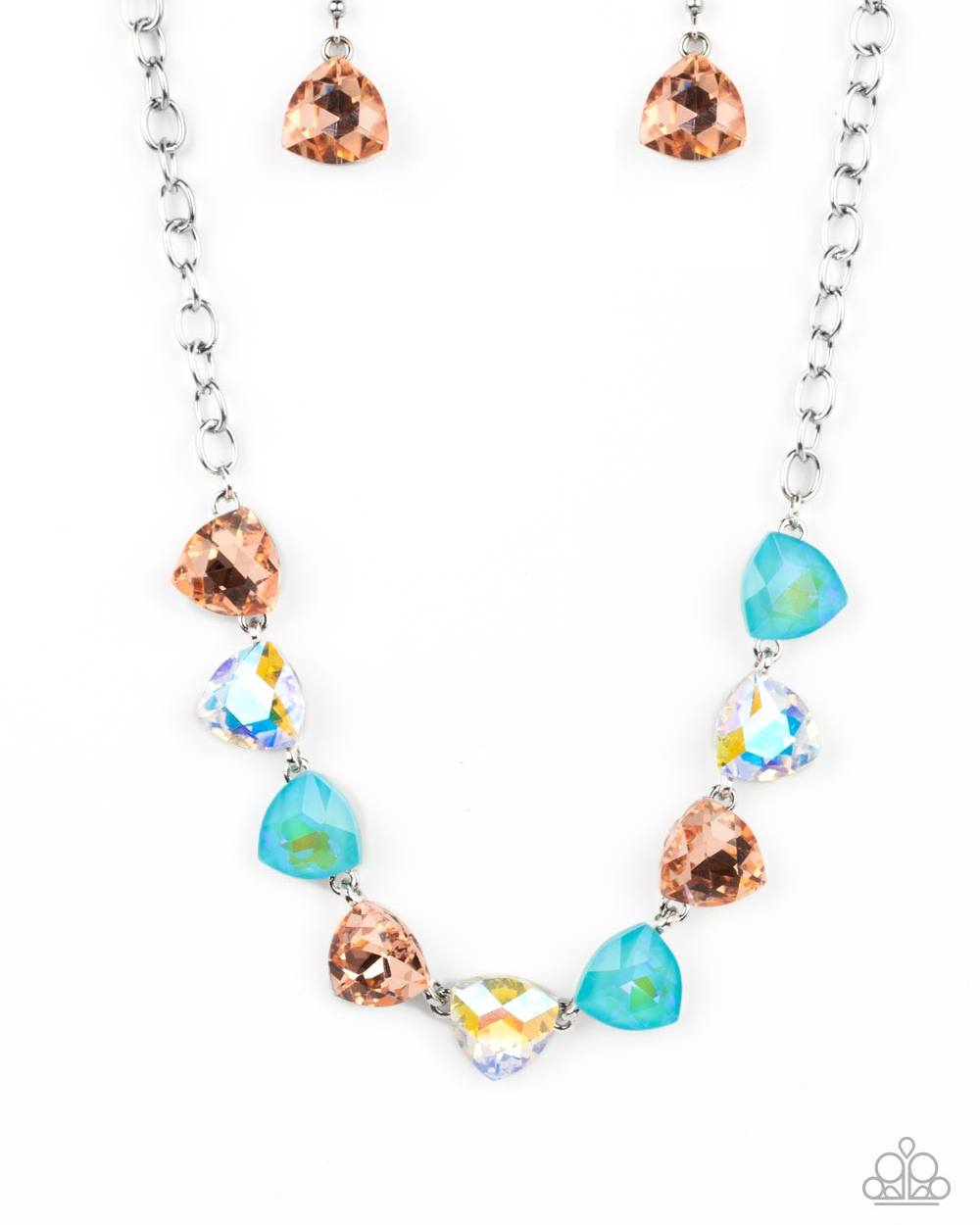 dreamy drama orange blue necklace papa short iridescent