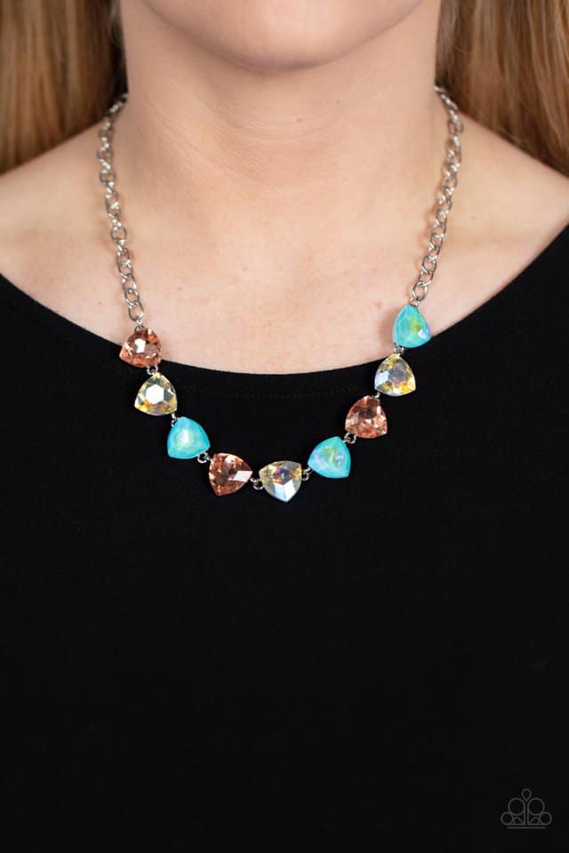 dreamy drama orange blue necklace papa short iridescent