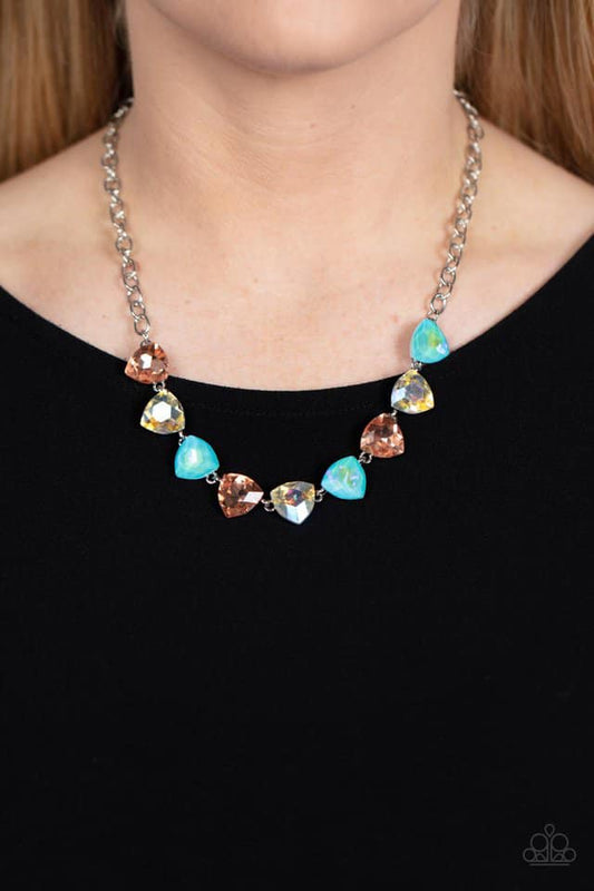 dreamy drama orange blue necklace papa short iridescent